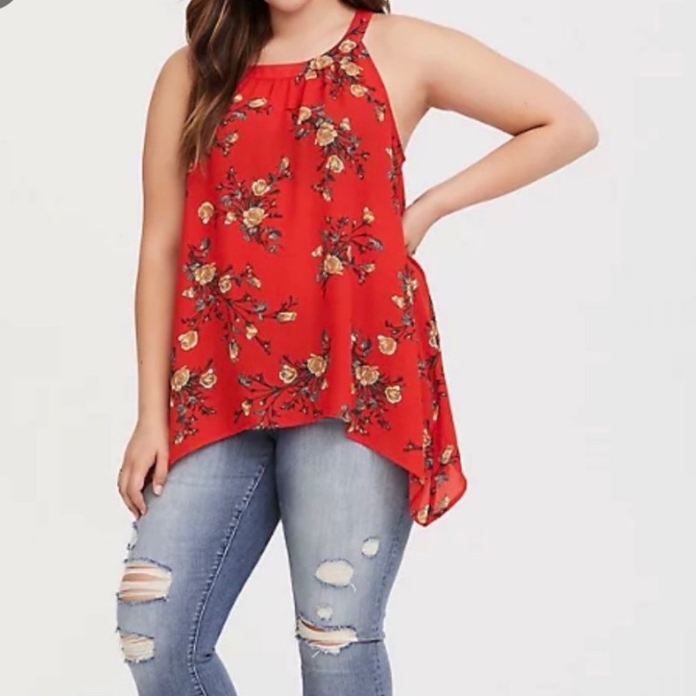 Orange Floral Shark-bite Georgette Tank